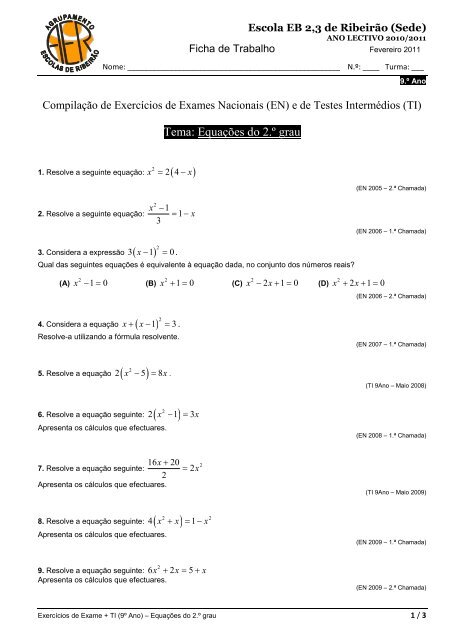 Compilações de Exercícios por Temas -  - Matemática Online