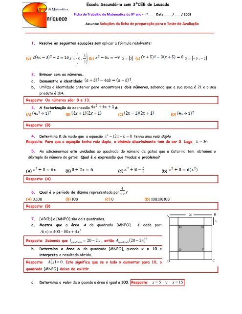 Teste de Matemática!