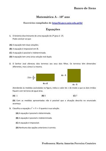 Banco de Itens Matemática A - 10º ano Equações - Estudar ...