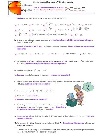 Equações de 2º grau e problemas - Oficina de Matemática da ...