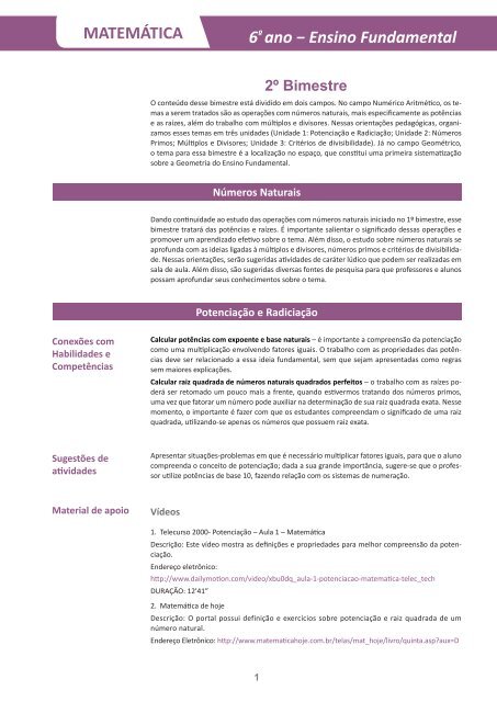 Planos de aula e atividades para 6º ano Matemática Ensino