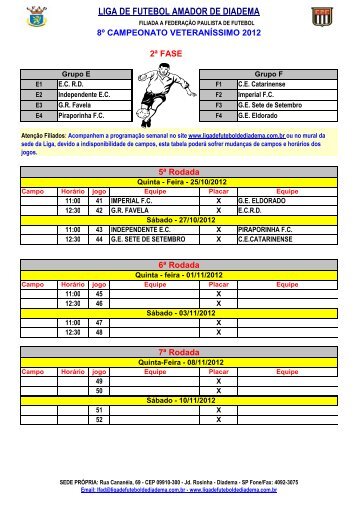 Tabela do 8º Campeonato Veteranissimo de 2012 - Liga de Futebol ...