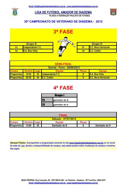 Tabela do Campeonato Veteranos de 2012 (3) - Liga de Futebol ...