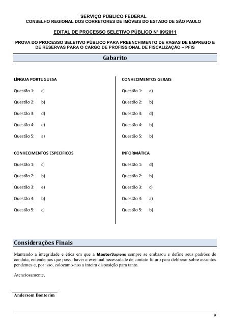 prova objetiva e gabarito - Creci