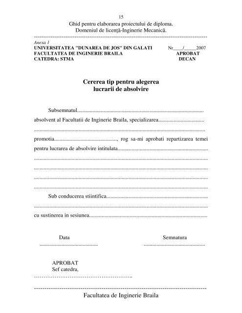 ghid final proiet diploma -mec - Facultatea de Inginerie - Dunarea de ...