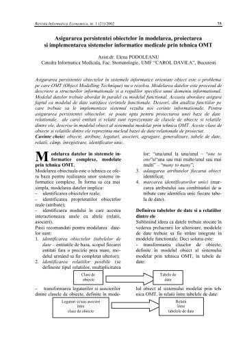 Asigurarea persistentei obiectelor în modelarea, proiectarea si ...