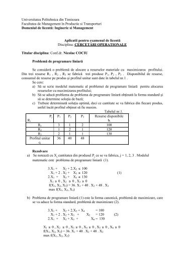 Studii de caz si rezolvari - Facultatea de Management în Producţie şi ...