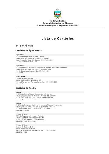 Lista de Cartórios - Tribunal de Justiça de Alagoas