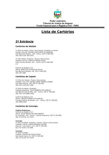 Lista de Cartórios - Tribunal de Justiça de Alagoas