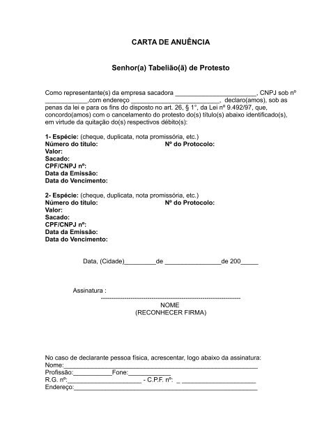 Carta De AnuÊncia Senhora Tabeliãoã De Protesto 0954