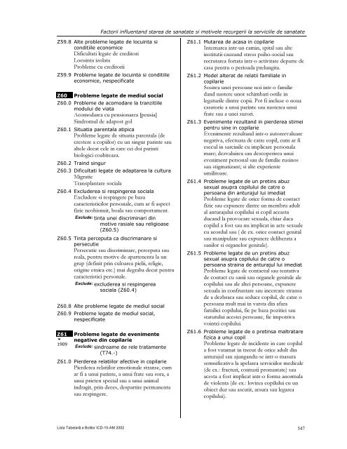 LISTA TABELARĂ A BOLILOR ICD-10-AM - DRG