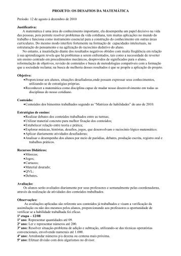 projeto: os desafios da matemática - secretaria municipal de ...