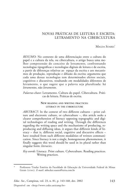novas práticas de leitura e escrita: letramento na cibercultura - SciELO