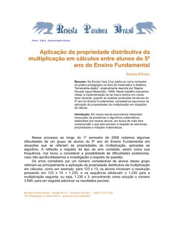 Seqüência aula multiplicação/ 4ª série - revista pandora brasil