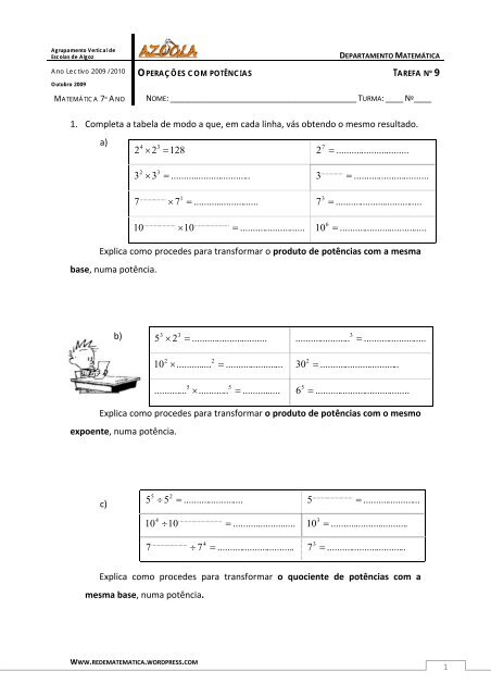 Operações com potências