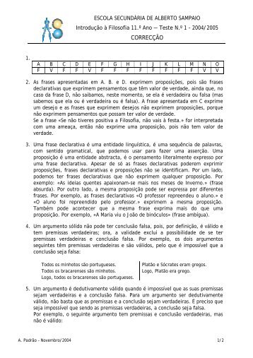 correcção do teste 1 if 11 - Escola Secundária de Alberto Sampaio
