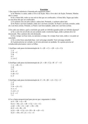 Exercícios Resolvidos e complemento do quadro de inferência