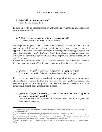 ABITUDINI ED USANZE - Il Calitrano