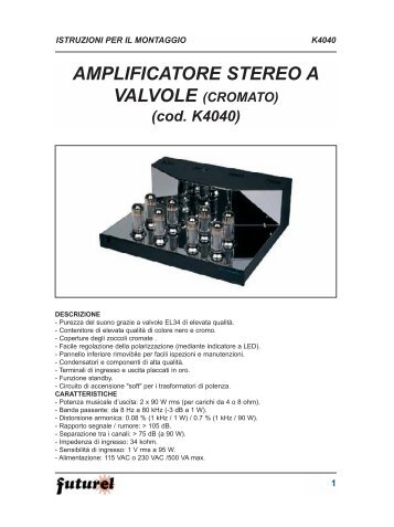 AMPLIFICATORE STEREO A VALVOLE - Futura Elettronica