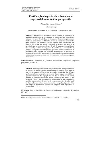 Certificação da qualidade e desempenho empresarial ... - SciELO