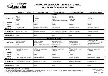 Cardápio Semanal - Mini - 22-02 à 19-03-10 - Ning