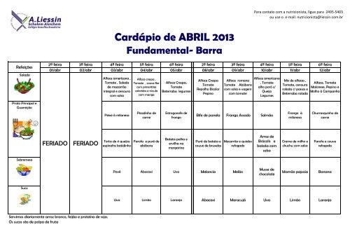 Cardárpio Mensal do Ensino Fundamental I e II