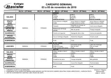 Cardápio Semanal - Complementar - 03-11-10 - a 26 -11-10 - Ning