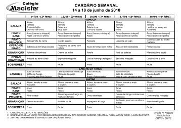 Cardápio Semanal - 14 -06-10 à 09 -07-10 - Ning