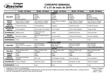 Cardápio Semanal - 17-05-10 à 11-06-10 - Ning