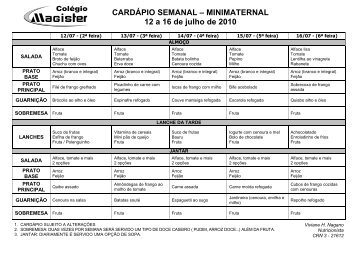 Cardápio Semanal - Mini - 12-07-10 à 06-08-10 - Ning