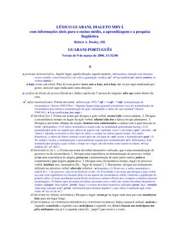 LÉXICO GUARANI, DIALETO MBYÁ com informações úteis para o ...