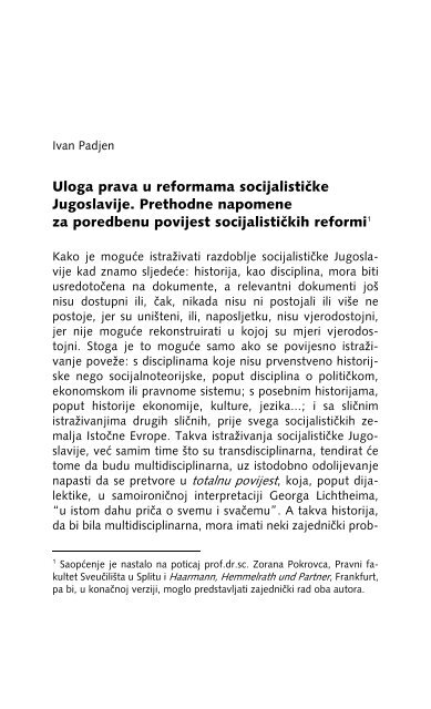 Uloga prava u reformama socijalističke Jugoslavije. Prethodne ...