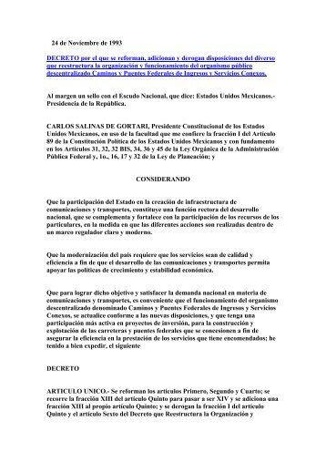 24 de Noviembre de 1993 DECRETO por el que se reforman ...