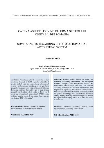 câteva aspecte privind reforma sistemului contabil din românia