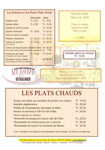 LES PLATS CHAUDS - Café Restaurant de la gare – St Maurice ...