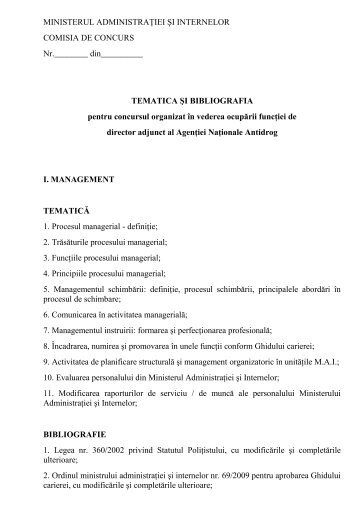 Tematica si bibliografie - Ministerul Administraţiei şi Internelor