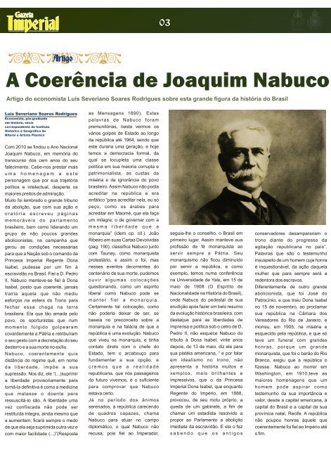 Uma justa homenagem a Joaquim Nabuco - Brasil Imperial