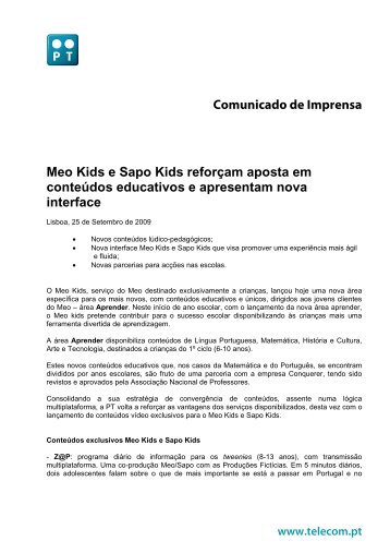 Comunicado de Imprensa Meo Kids e Sapo Kids reforçam ... - Briefing