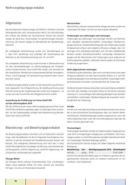 Geschäftsbericht 2010 Psychiatrische Dienste Aargau AG - Pdag