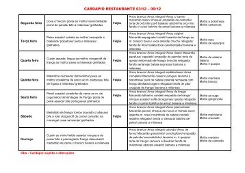 CARDAPIO RESTAURANTE 03/12 – 09/12