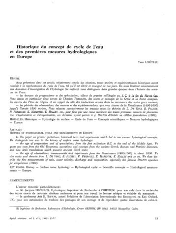 Historique du concept de cycle de l'eau et des premières ... - IRD
