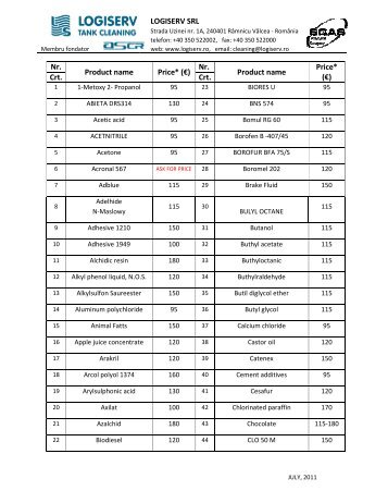 price list - logiserv.ro