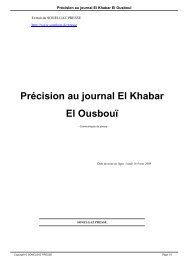 Précision au journal El Khabar El Ousbouï - Sonelgaz