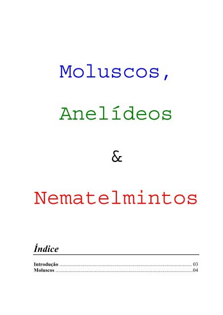 Moluscos, Anelídeos & Nematelmintos - Apostilas