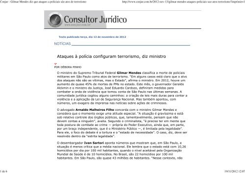 (Conjur - Gilmar Mendes diz que ataques a ... - Ministério Público