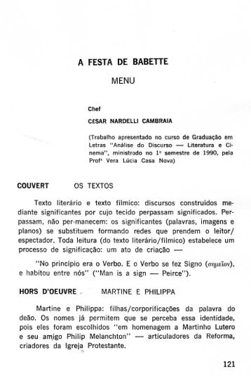 A FESTA DE BABETTE MENU