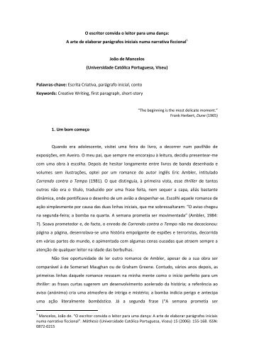 O escritor convida o leitor para uma dança - João de Mancelos