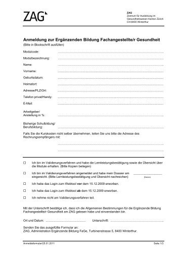 Anmeldung zur Ergänzenden Bildung ... - ZAG - Kanton Zürich