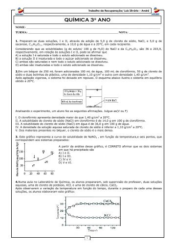 Trabalho de Recuperação - 3º Conv, - Química