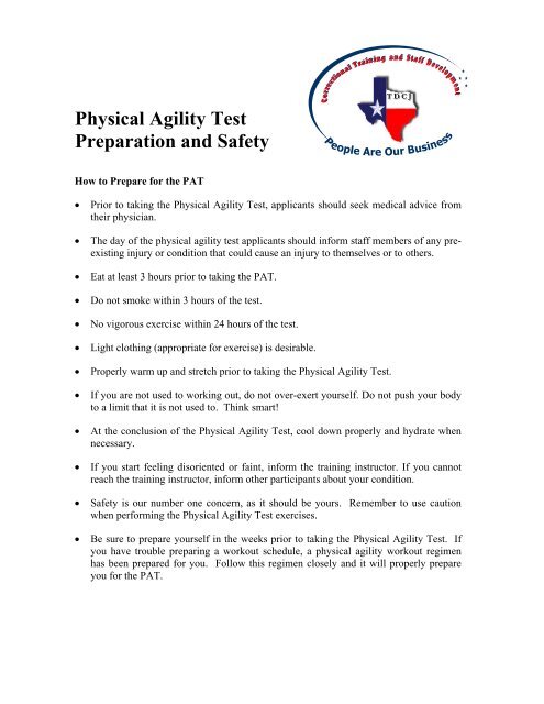 Physical Agility Test Preparation And Safety